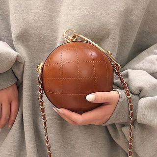 Faux Leather Sphere Clutch With Metal Chain