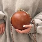 Faux Leather Sphere Clutch With Metal Chain