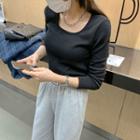 Plaid Square-neck Knit T-shirt