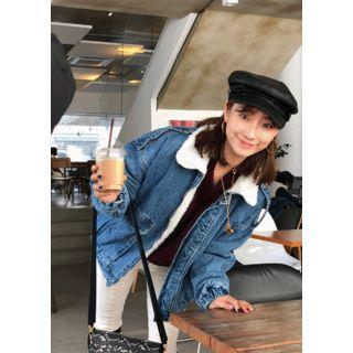 Pocket-detail Faux-fur Denim Jacket