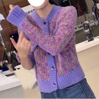 Plaid Heart Button Cardigan Purple - One Size