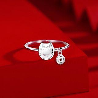 Fortune Cat Sterling Silver Ring Silver - One Size