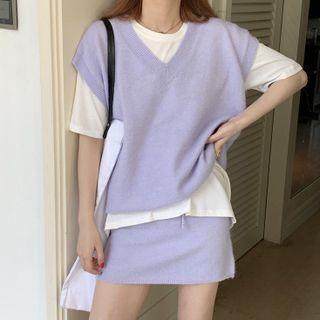 V-neck Vest / Mini A-line Skirt