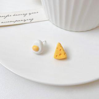 Egg Cheese Resin Asymmetrical Earring 1 Pair - 01 - White & Yellow - One Size