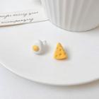 Egg Cheese Resin Asymmetrical Earring 1 Pair - 01 - White & Yellow - One Size