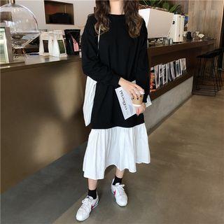 Long-sleeve Ruffle Hem Midi Pullover Dress