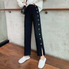 Buttoned Straight Cut Knit Pants Black - One Size