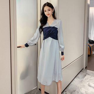 Long-sleeve Paneled Midi Dress