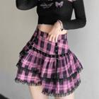 Plaid Lace High-waist Skirt