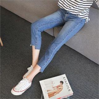 Cutout-hem Cropped Slim-fit Jeans
