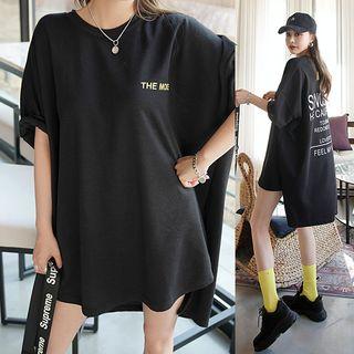 Dip-back Letter-printed Long T-shirt