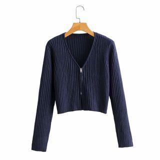 V-neck Zip Knit Top