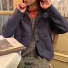 Single-breasted Pocketed Jacket Blue - One Size