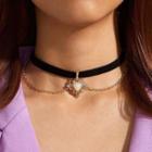 Faux Pearl Heart Chained Layered Choker Gold - One Size