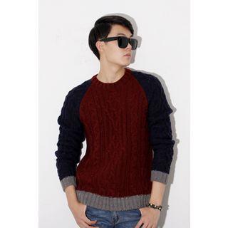 Color-block Round-neck Knit Top