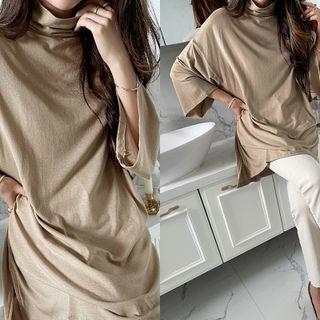 Turtle-neck Drop-shoulder Long Top