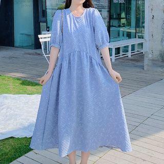 Short-sleeve Bow Accent Midi Smock Dress