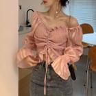 Bell-sleeve Off-shoulder Drawstring Blouse