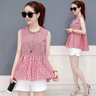Sleeveless Check Panel Shirt