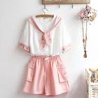 Short-sleeve Floral Embroidered T-shirt / Shorts / Set