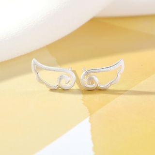 925 Sterling Silver Perforated Wing Stud Earring 1 Pair - Silver - One Size