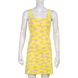 Spaghetti Strap Floral Print Mini Sheath Knit Dress