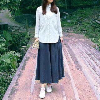 Midi A-line Skirt / Striped Shirt