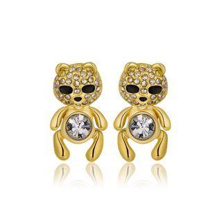 Fashion And Elegant Plated Gold Bear Stud Earrings With Cubic Zircon Golden - One Size