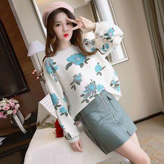 Floral Print Loose-fit Knit Sweater