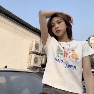 Crewneck Printed Cropped Top White - One Size