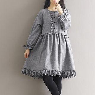 Embroidered Frill Trim Long-sleeve Dress