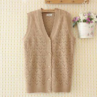 V-neck Sleeveless Cutout Knit Cardigan