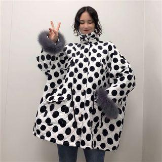 Furry Cuff Polka Dot Quilted Coat