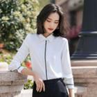 Rhinestone Trim Chiffon Shirt