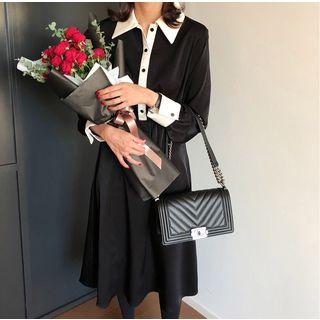Long Sleeve Plain Dress Black - One Size