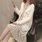 Set: Print Chiffon Dress + V-neck Cardigan