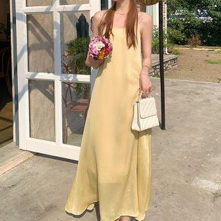 Faux Pearl Strap Plain Dress