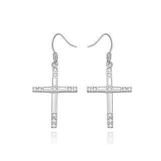 Silver Plated Simple Elegant Fashion Cross Cubic Zircon Earrings  - One Size