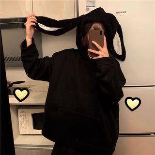 Ear Accent Hoodie Black - One Size