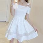 Cold-shoulder Embroidered A-line Dress