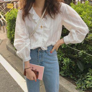 Eyelet Lace Ruffle Trim Blouse