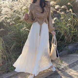 Bishop-sleeve Ruched Blouse
