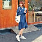 V-neck Ruffled-hem Denim Dress