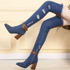 Denim Block-heel Over-the-knee Boots