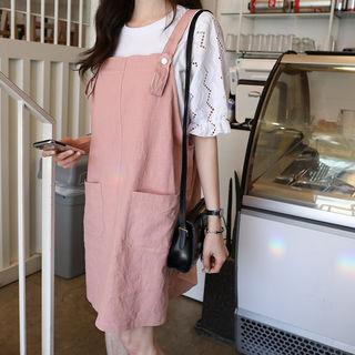 Dual-pocket Linen Blend Overall Dress