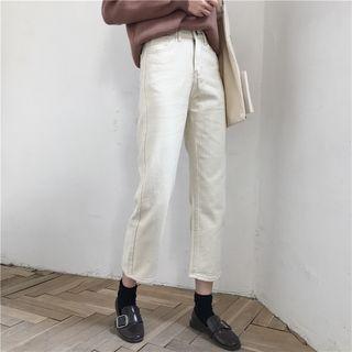 Plain Straight-leg Cropped Jeans