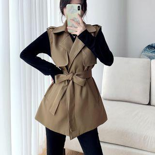 Set: Plain Trench Vest + Long-sleeve Top