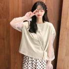 Bell-sleeve Mesh Top / Maxi Plaid A-line Skirt