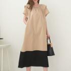Layered-sleeve Contrast-hem Long Dress