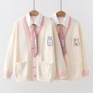 Rabbit Embroidered Cardigan / Shirt / Cartoon Print Neck Tie